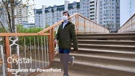  Presentation with viruses - PPT theme featuring teen-boy-walks-down background and a violet colored foreground