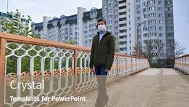  Presentation with viruses - PPT theme with teen-boy-walks-down background and a coral colored foreground