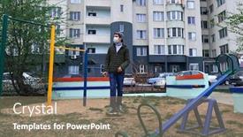  Presentation with medical face mask - Theme consisting of teen-boy-walks-through background and a violet colored foreground