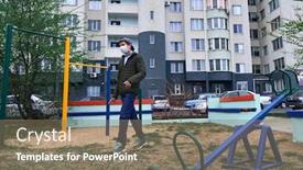  Presentation with medical face mask - PPT theme with teen-boy-walks-through background and a violet colored foreground