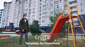  Presentation with medical face mask - Slides consisting of teen-boy-walks-through background and a tawny brown colored foreground