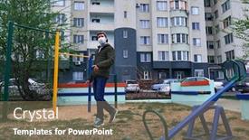  Presentation with medical face mask - Presentation theme having teen-boy-walks-through background and a violet colored foreground