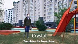  Presentation with medical face mask - Beautiful slide deck featuring teen-boy-walks-through backdrop and a gray colored foreground