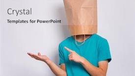  Presentation with child teen - PPT theme enhanced with teen boy with paper bag over head pointing finger away at copyspace on gray background teenager cover head with shopping bag pointing finger at something child pulling paper bag over head background and a white colored foreground