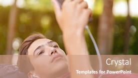  Presentation with cell - PPT theme having teen-boy-with-smartphone-lies background and a coral colored foreground