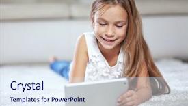  Presentation with ipad - Slide deck enhanced with teen child playing on ipad background and a sky blue colored foreground