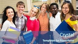  Presentation with diverse students - Slide deck featuring teen diversity - group of diverse students outside background and a ocean colored foreground