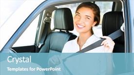  Presentation with seat belt in car safety - Cool new presentation theme with teen driving - attractive young woman backdrop and a  colored foreground