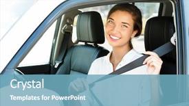  Presentation with seat belt in car safety - Slide deck enhanced with teen driving - attractive young woman background and a teal colored foreground