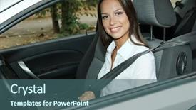  Presentation with woman car driver map - Slide deck with teen driving - beautiful young woman in car background and a ocean colored foreground