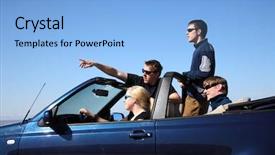  Presentation with car - Presentation theme having teen driving - group of young people background and a  colored foreground