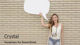  Presentation with brick wall - Presentation with teen fashion show - beautiful and young teenager holding background and a mint green colored foreground