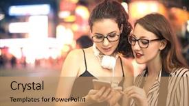  Presentation with hanging light standout - Slides having teen fashion show - friends hanging out together background and a  colored foreground