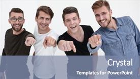  Presentation with group - PPT theme having teen fashion show - happy young group of people background and a  colored foreground