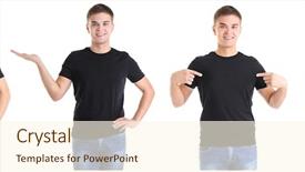  Presentation with white - Slide set consisting of teen fashion show - young man wearing t-shirt background and a  colored foreground