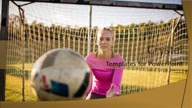  Presentation with goalie - Cool new PPT theme with teen-female-goalie-catching backdrop and a gold colored foreground