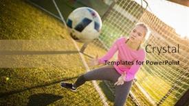  Presentation with goalie - Slide set enhanced with teen-female-goalie-catching background and a yellow colored foreground