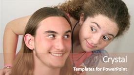  Presentation with teen girl - Presentation theme having teen girl and boy flirting background and a coral colored foreground