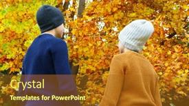  Presentation with maple leaves - Cool new PPT layouts with teen-girl-and-boy backdrop and a tawny brown colored foreground