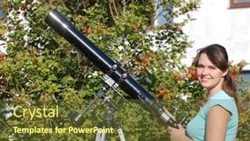  Presentation with telescope - Beautiful PPT theme featuring teen girl and telescope near backdrop and a tawny brown colored foreground