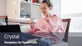  Presentation with online meeting - Presentation theme enhanced with teen-girl-answers-a-teacher background and a tawny brown colored foreground