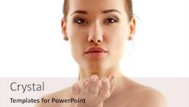  Presentation with kiss - Slide set consisting of teen girl beautiful kiss isolated on white background background and a soft green colored foreground