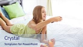  Presentation with orange juice - Cool new presentation theme with teen girl drinking orange juice backdrop and a sky blue colored foreground