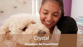  Presentation with teen girl tech - Audience pleasing slides consisting of teen girl embracing pet dog backdrop and a coral colored foreground