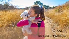  Presentation with hug - Presentation theme enhanced with teen girl hug kissing maltichon in outdoor mediterranean background and a coral colored foreground