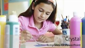  Presentation with teen girl tech - PPT theme consisting of teen girl in art class background and a coral colored foreground