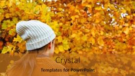  Presentation with maple leaves - Amazing slide set having teen-girl-in-autumn-city backdrop and a gold colored foreground