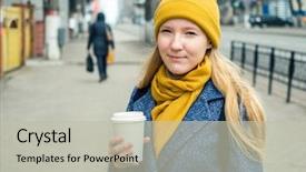  Presentation with teen girl - Beautiful theme featuring teen girl in autumn clothes backdrop and a mint green colored foreground