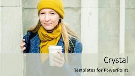  Presentation with teen girl tech - Colorful slide deck enhanced with teen girl in autumn clothes backdrop and a soft green colored foreground