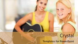  Presentation with happy music lovers - Presentation theme with teen girl in music class background and a  colored foreground