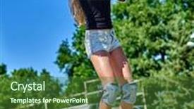  Presentation with teen - Presentation enhanced with stunts girls - teen girl jumping on his background and a forest green colored foreground