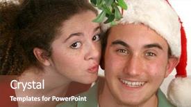  Presentation with christmas girl - PPT theme featuring teen girl kissing a teen boy under the christmas mistletoe background and a red colored foreground