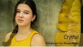  Presentation with teen girl - Beautiful presentation theme featuring teen girl near the wall backdrop and a gold colored foreground