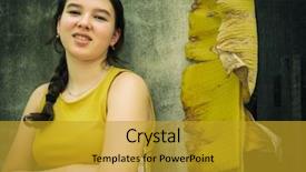  Presentation with teen girl tech - Presentation with teen girl near the wall background and a gold colored foreground