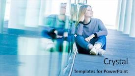  Presentation with portrait happy family smiling - Presentation design with teen girl on a glas background and a  colored foreground