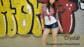  Presentation with graffiti - Amazing slide set having teen girl posing against wall covered with graffiti outdoors urban lifestyle backdrop and a yellow colored foreground
