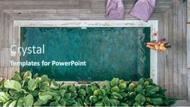  Presentation with teen girl - PPT layouts with relaxing at pool on bali background and a ocean colored foreground