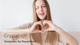  Presentation with young generation - Presentation theme consisting of teen-girl-showing-a-heart background and a coral colored foreground