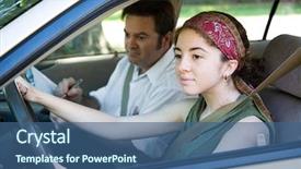  Presentation with teen driving - Slide deck with teen girl taking driving test background and a ocean colored foreground
