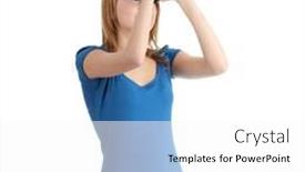  Presentation with binocular - Audience pleasing slide set consisting of teen girl with binocular isolated on white backdrop and a white colored foreground