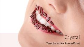  Presentation with teen girl - Theme having teen girl with chocolate on her lips isolated background and a coral colored foreground