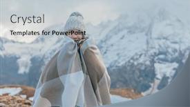  Presentation with hiking mountain - PPT theme featuring teen-girl-wrapped-in-plaid background and a light gray colored foreground