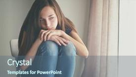  Presentation with sad girl dark - Audience pleasing PPT theme consisting of teen girls - cute sad girl near window backdrop and a ocean colored foreground