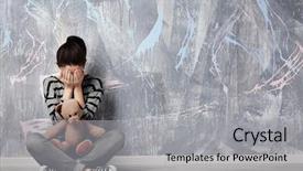  Presentation with sitting teddy bear isolated - PPT theme featuring teen girls - little girl sitting with toy background and a light gray colored foreground