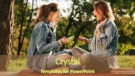  Presentation with two people holding hands - Cool new PPT layouts with teen girls - two amazed young woman holding backdrop and a tawny brown colored foreground