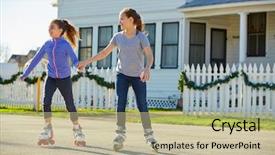  Presentation with teen girls - Amazing presentation design having teen girls group rolling skate backdrop and a  colored foreground